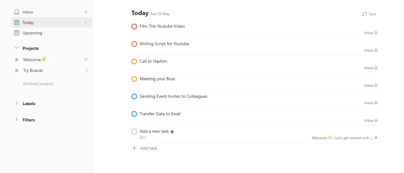 Cài đặt tác vụ ít ưu tiên nhất trong Todoist