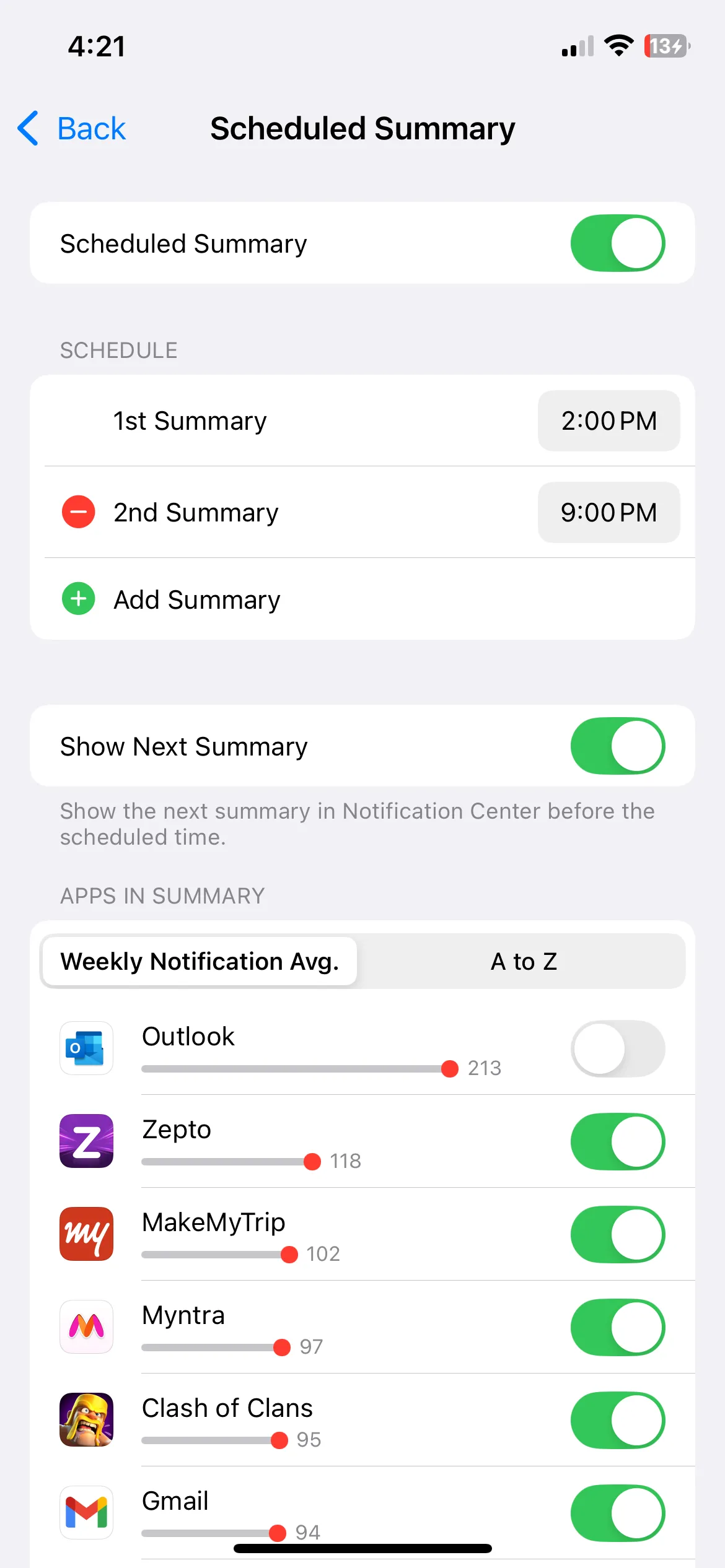 Cài đặt Tóm tắt theo lịch trình trong mục Thông báo trên iPhone