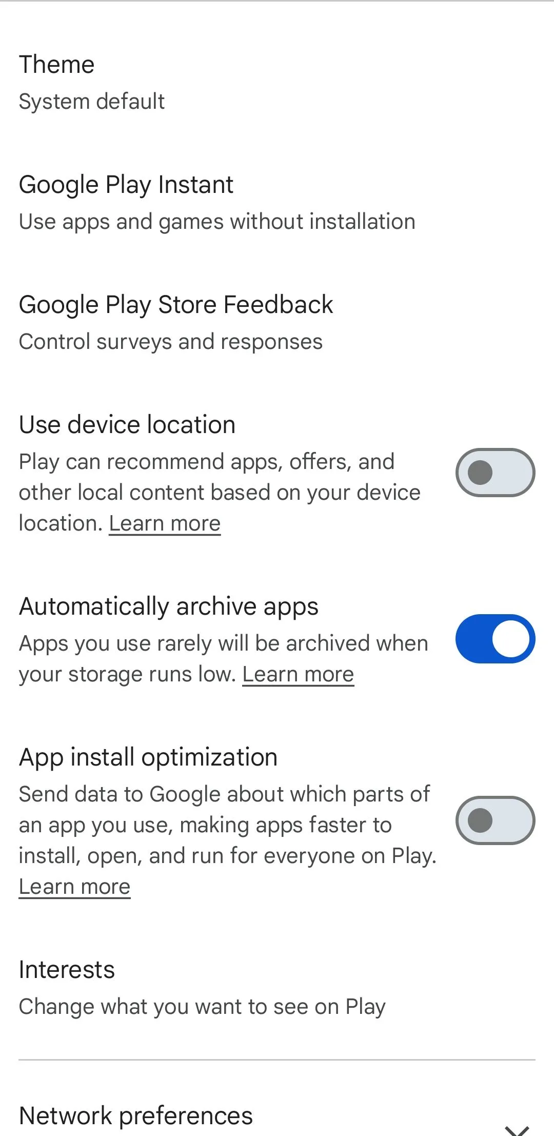 Cài đặt tự động lưu trữ ứng dụng trên Google Play Store cho Android
