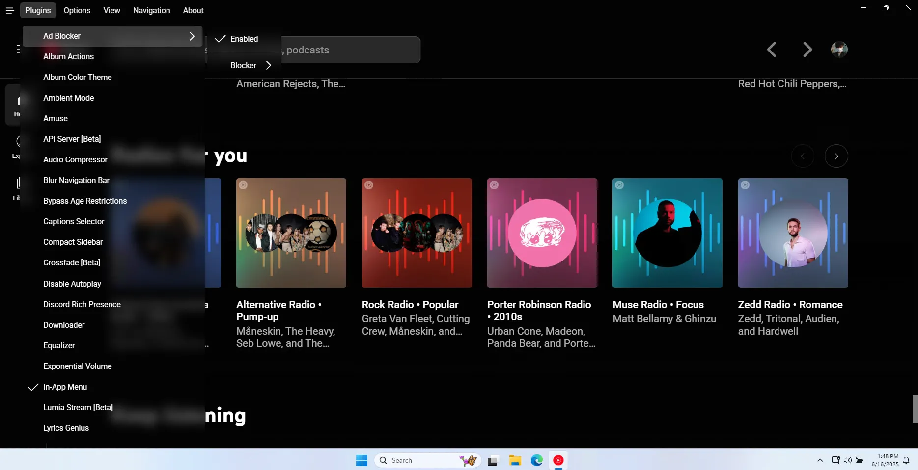 Cài đặt và lựa chọn plugin đa dạng trong Custom YouTube Music Desktop