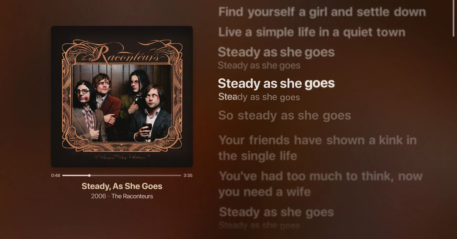 Chế độ lời bài hát toàn màn hình Beautiful Lyrics của Spicetify trên Spotify.