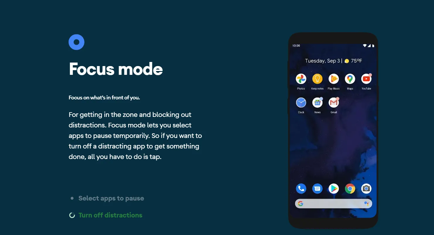 Chế độ Tập trung (Focus Mode) trên giao diện Android giúp người dùng không bị xao nhãng