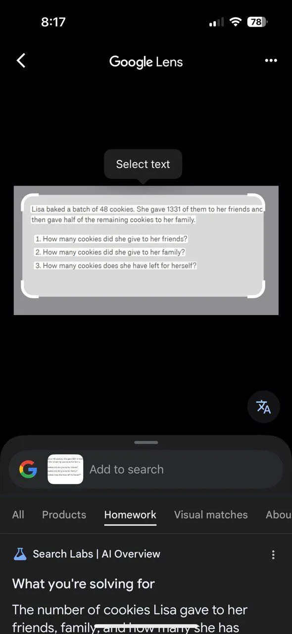 Chế độ trợ giúp bài tập về nhà của ứng dụng Google trên iOS