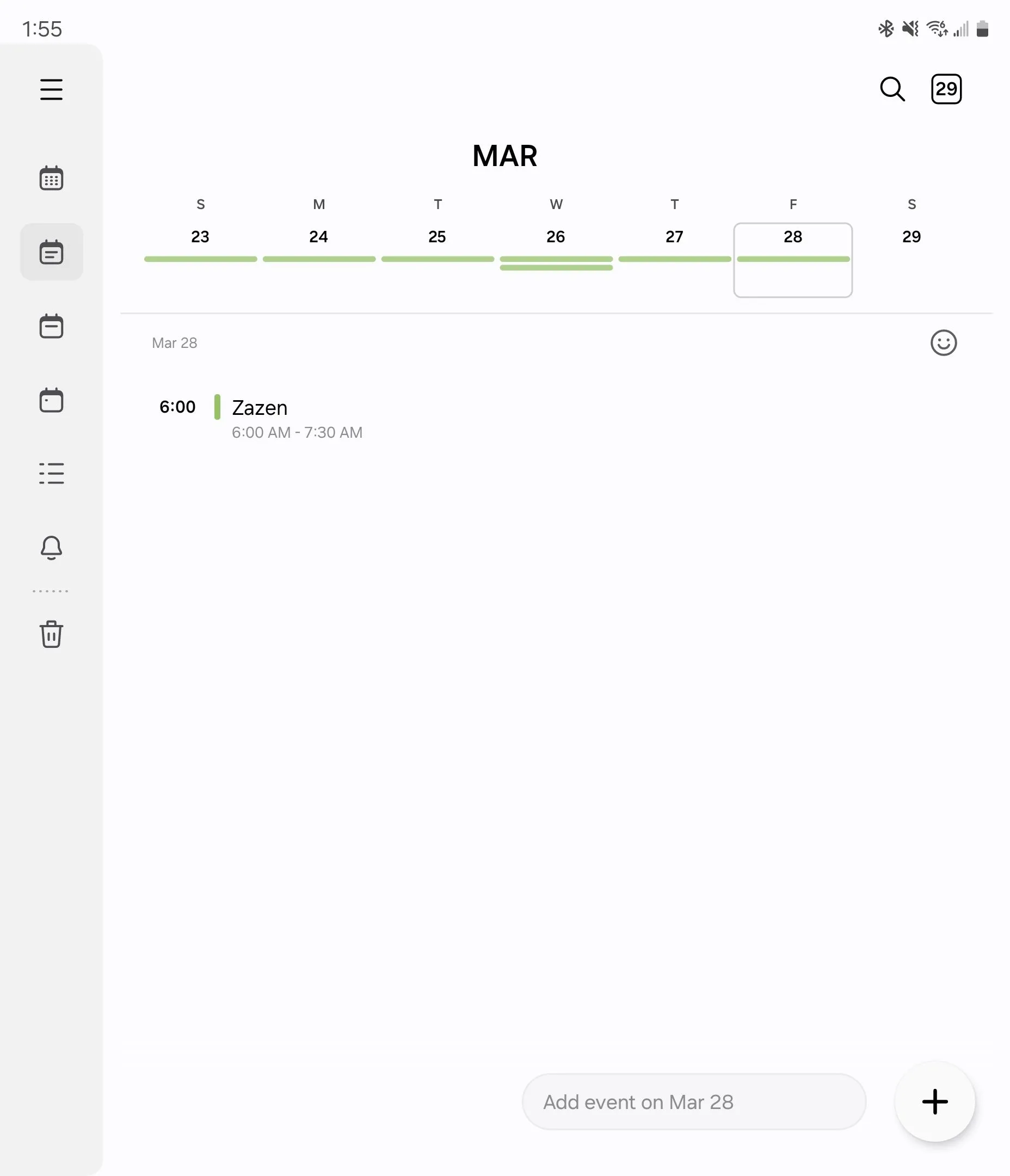 Chế độ xem ngày chi tiết trong ứng dụng Samsung Calendar trên điện thoại Galaxy Z Fold 6
