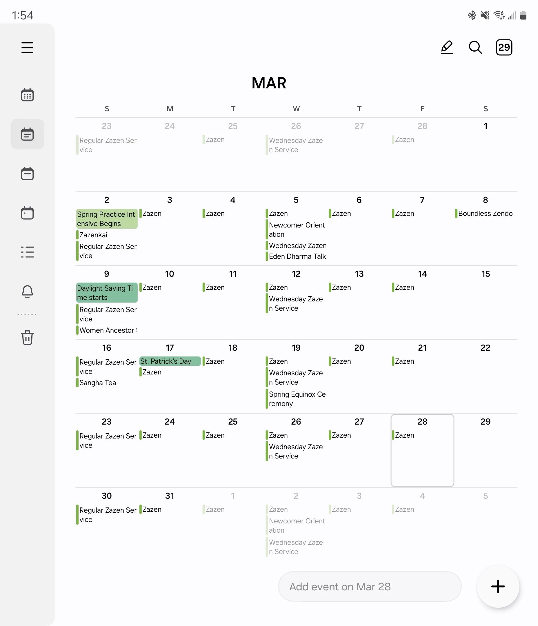 Chế độ xem tháng của Samsung Calendar trên màn hình chính Galaxy Z Fold 6