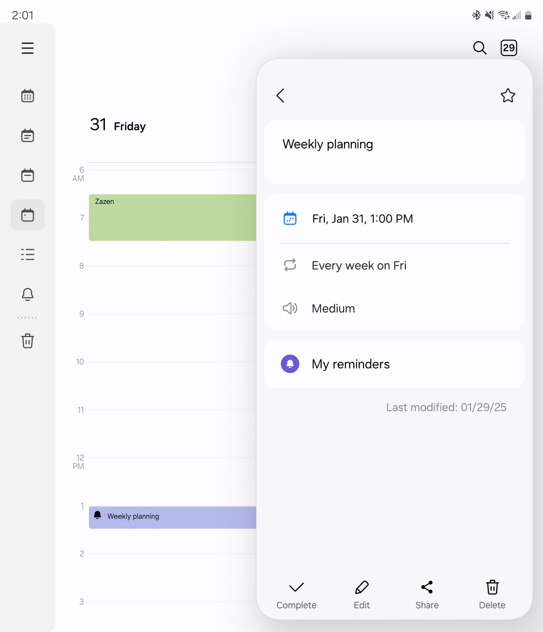 Chi tiết nhắc nhở từ Samsung Reminder hiển thị trong ứng dụng Samsung Calendar