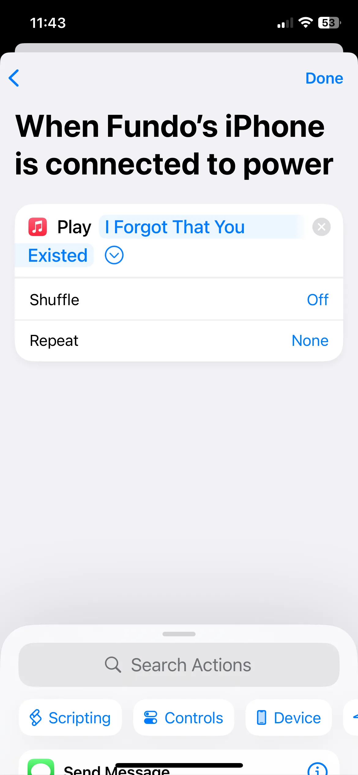 Chọn bài hát yêu thích từ Apple Music cho âm báo sạc iPhone trong Phím tắt