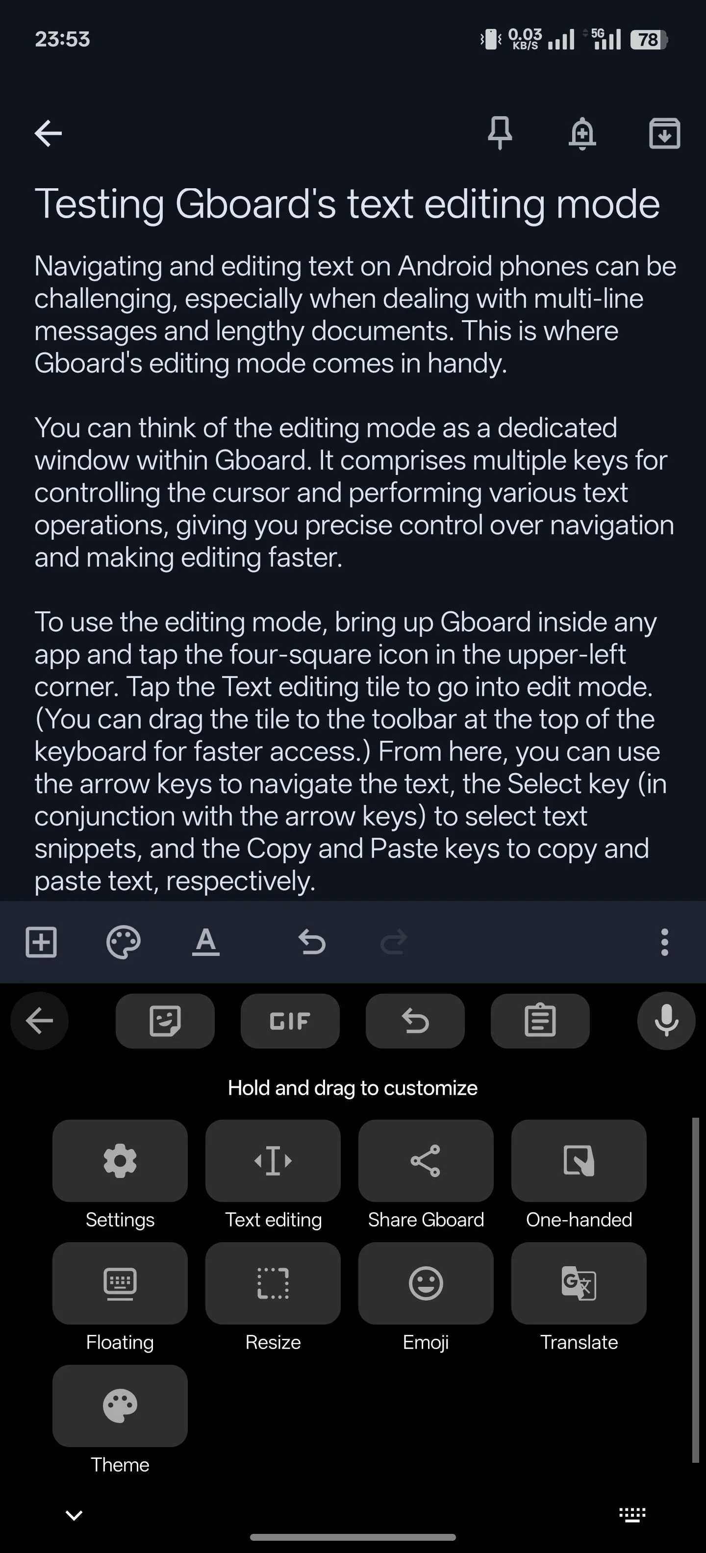 Chọn biểu tượng Chỉnh sửa văn bản trong Gboard để vào chế độ chỉnh sửa