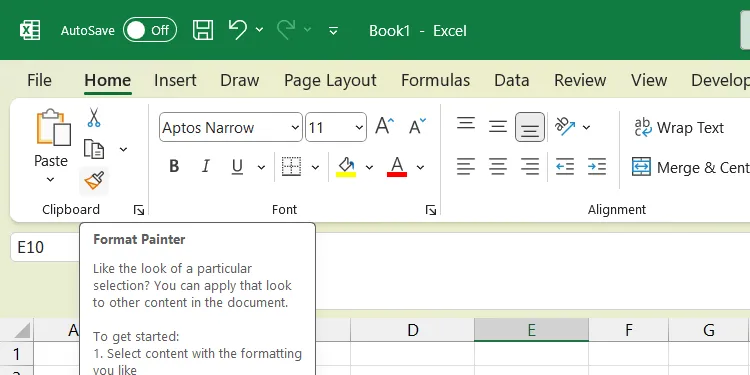 Chọn công cụ Format Painter trên thanh Home của Excel để sao chép định dạng.
