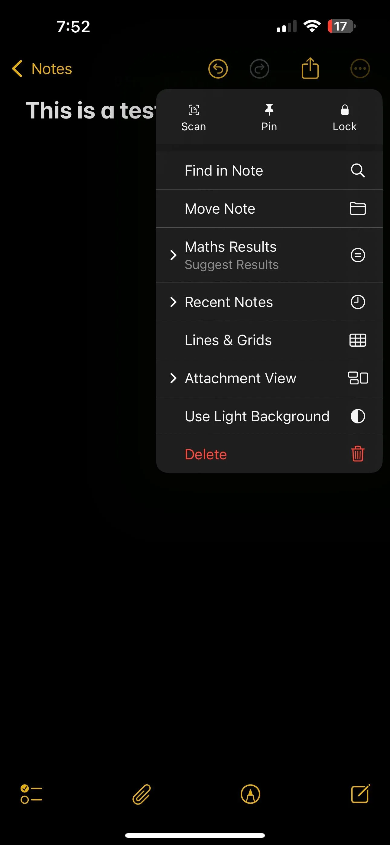 Chọn Ghi chú gần đây từ menu ba chấm trên ứng dụng Notes iOS 18