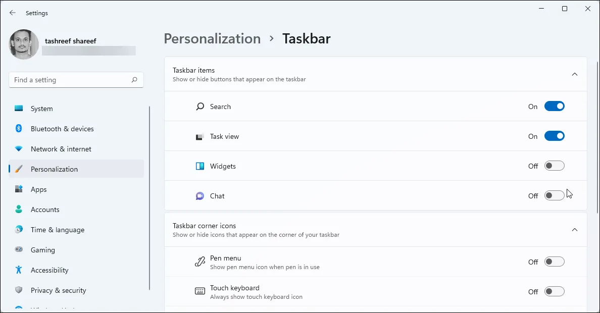 Chuyển đổi bật/tắt widget trò chuyện trên Windows 11