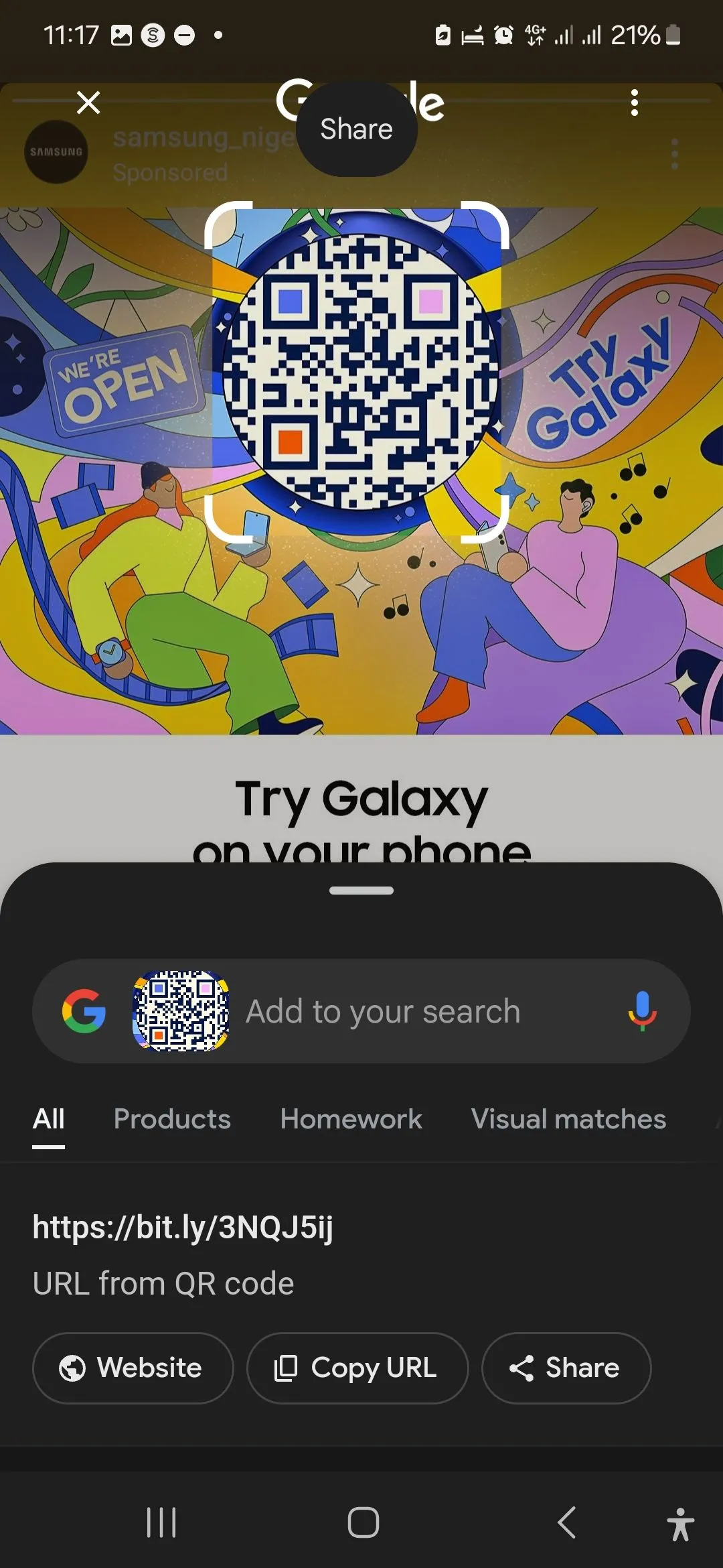 Circle to Search trích xuất URL từ mã QR được khoanh tròn
