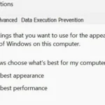 Cửa sổ Tùy chọn Hiệu suất trên Windows với cài đặt hiệu ứng hình ảnh được điều chỉnh để đạt hiệu suất tốt nhất.