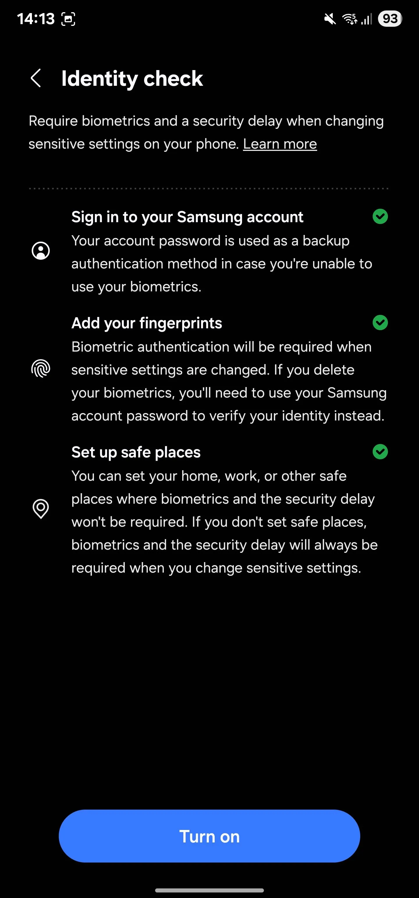 Danh sách kiểm tra các yêu cầu để bật tính năng Kiểm tra danh tính trên điện thoại Samsung Galaxy, đảm bảo bảo mật cao nhất.