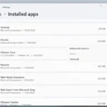 Danh sách ứng dụng đã cài đặt với tùy chọn gỡ cài đặt Ubuntu trên Windows