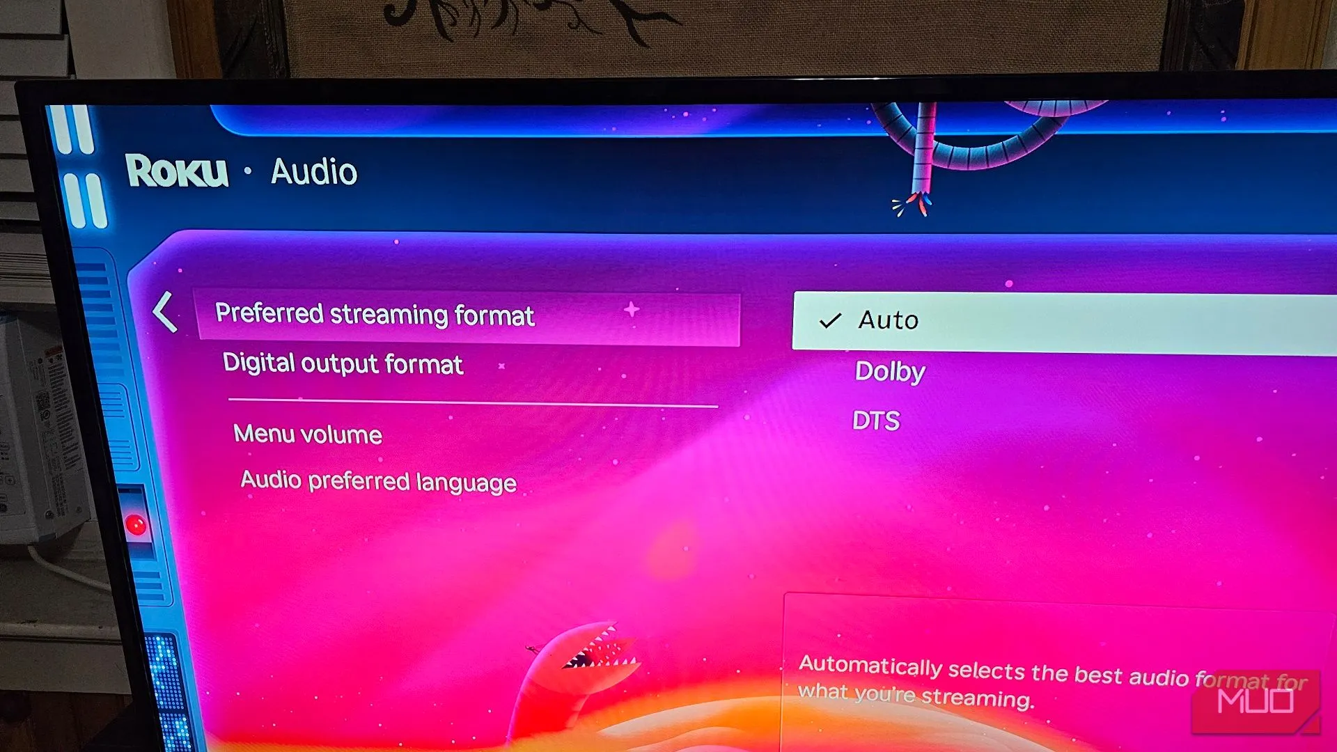 Đặt định dạng streaming ưu tiên thành Tự động trong menu Âm thanh của Roku