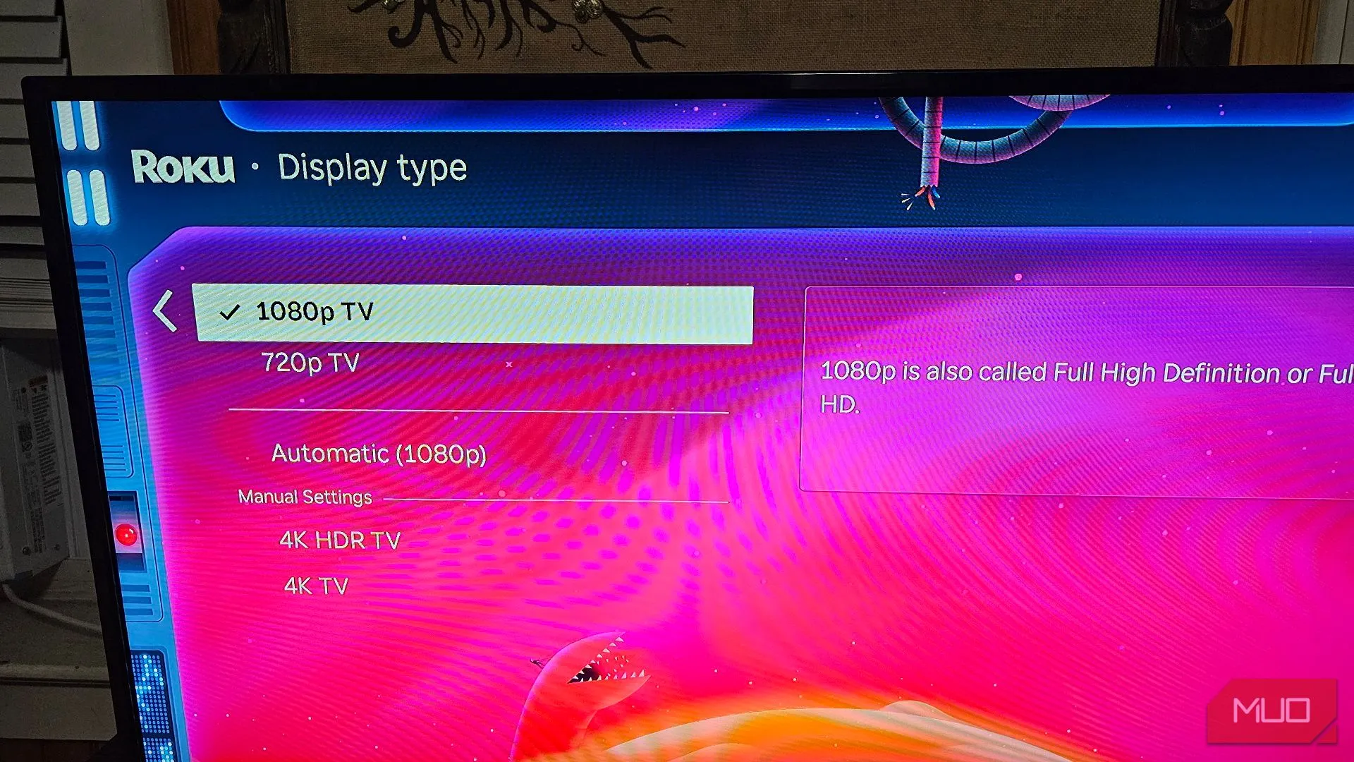 Đặt loại hiển thị thành 1080p TV trong menu cài đặt của Roku