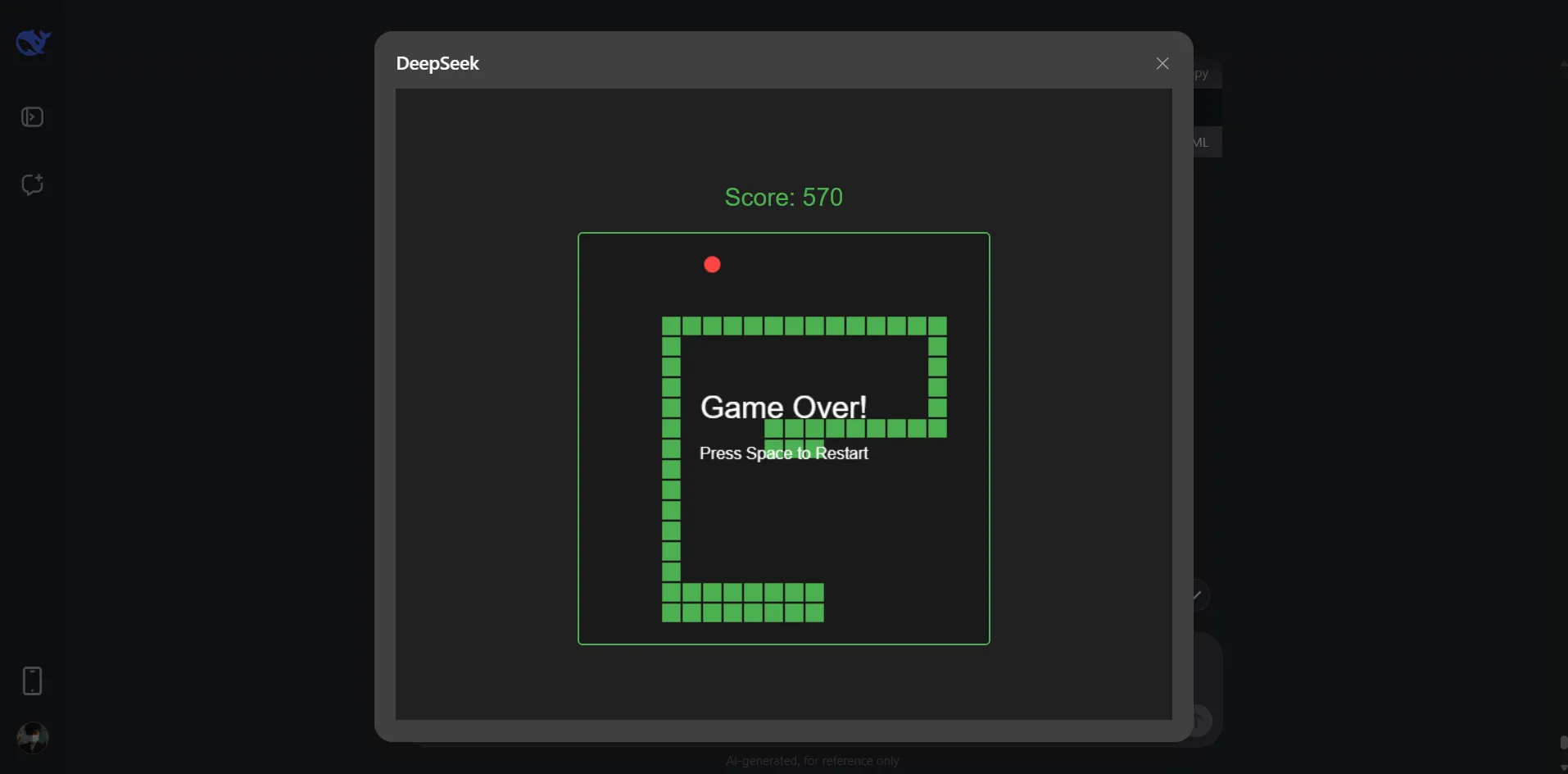 DeepSeek giúp tạo mã nguồn cho game rắn hiệu quả