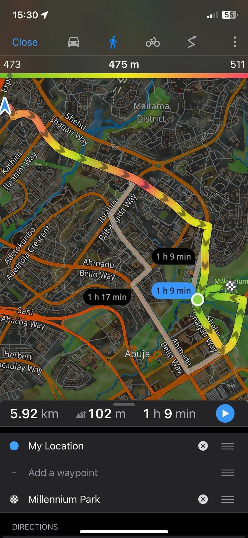 Điều hướng tuyến đường đi bộ chi tiết trên Guru Maps khi không có internet