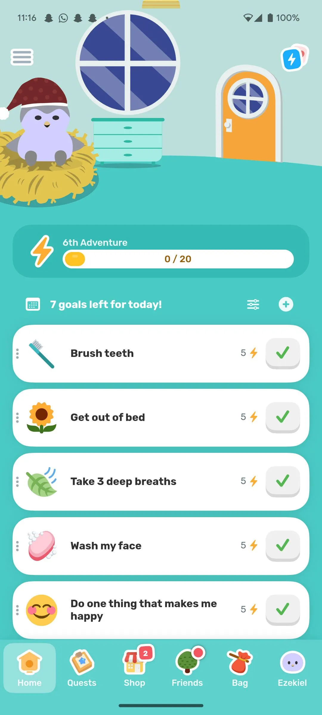 Finch app với các nhiệm vụ hàng ngày cơ bản
