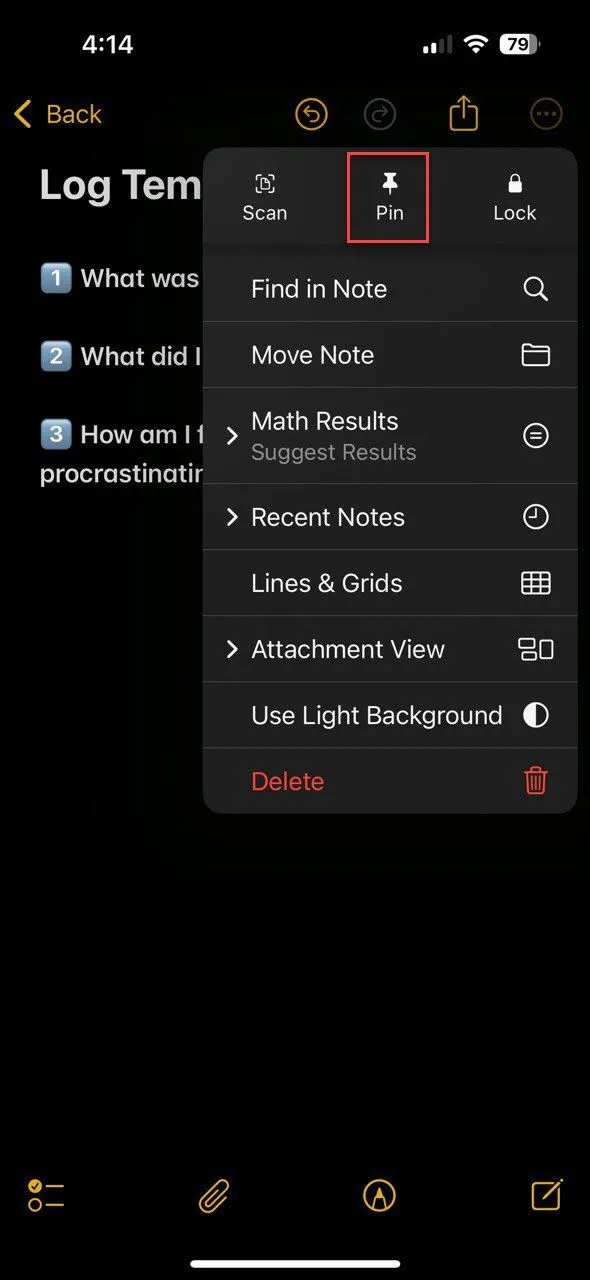 Ghim ghi chú mẫu theo dõi trì hoãn trong Apple Notes giúp truy cập nhanh