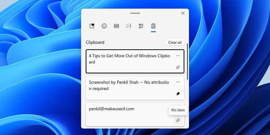 Ghim mục vào lịch sử Clipboard Windows 11 để truy cập nhanh