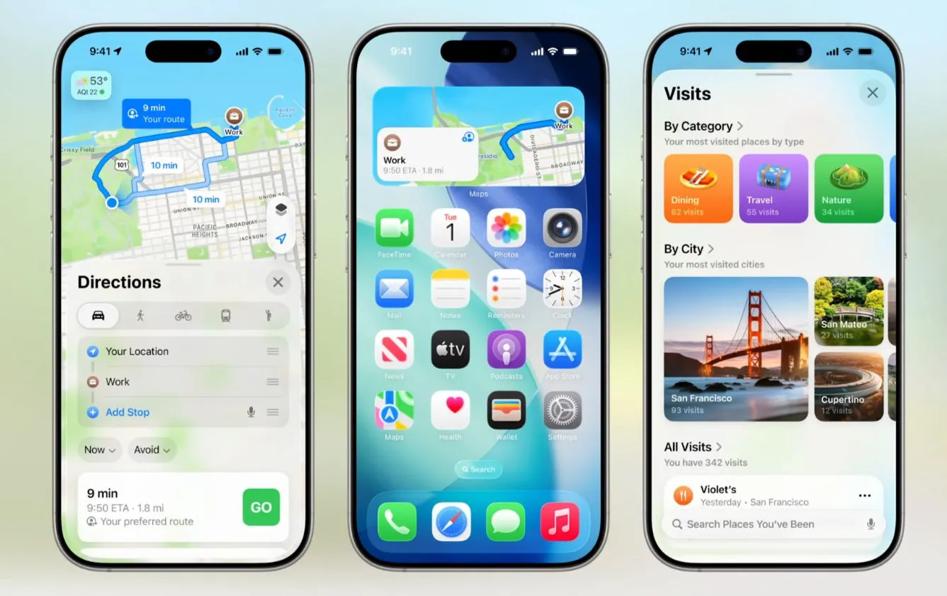 Giao diện Apple Maps iOS 26 hiển thị tính năng Nhật ký Địa điểm đã ghé thăm