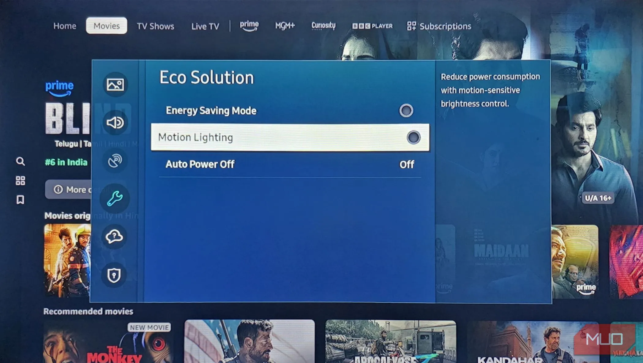 Giao diện cài đặt Giải pháp Eco trên TV Samsung Smart TV