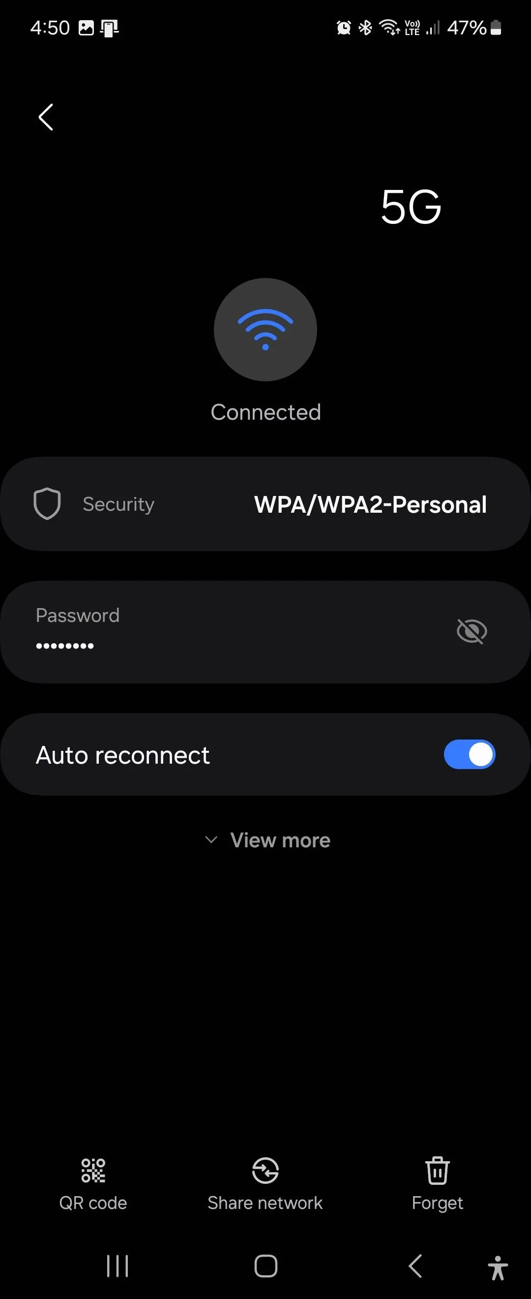 Giao diện cài đặt mạng Wi-Fi trên One UI 6.1, hiển thị tùy chọn chia sẻ bằng mã QR.