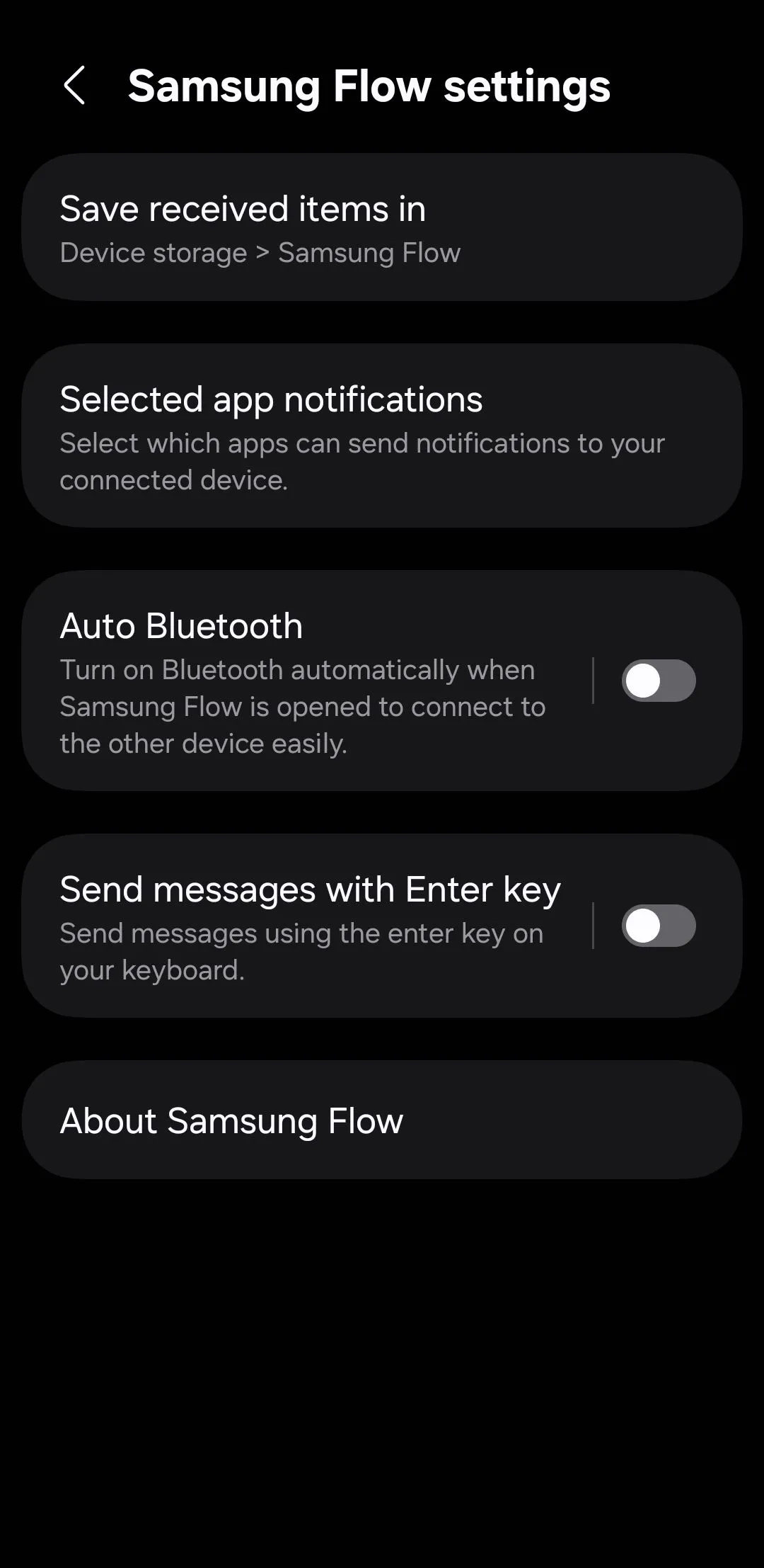 Giao diện cài đặt thông báo ứng dụng trong Samsung Flow trên điện thoại Galaxy