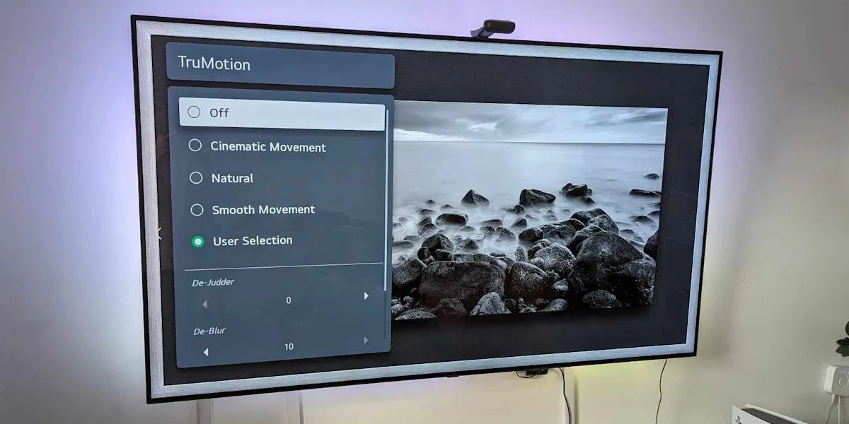 Giao diện cài đặt TruMotion của TV LG, một tính năng làm mịn chuyển động.