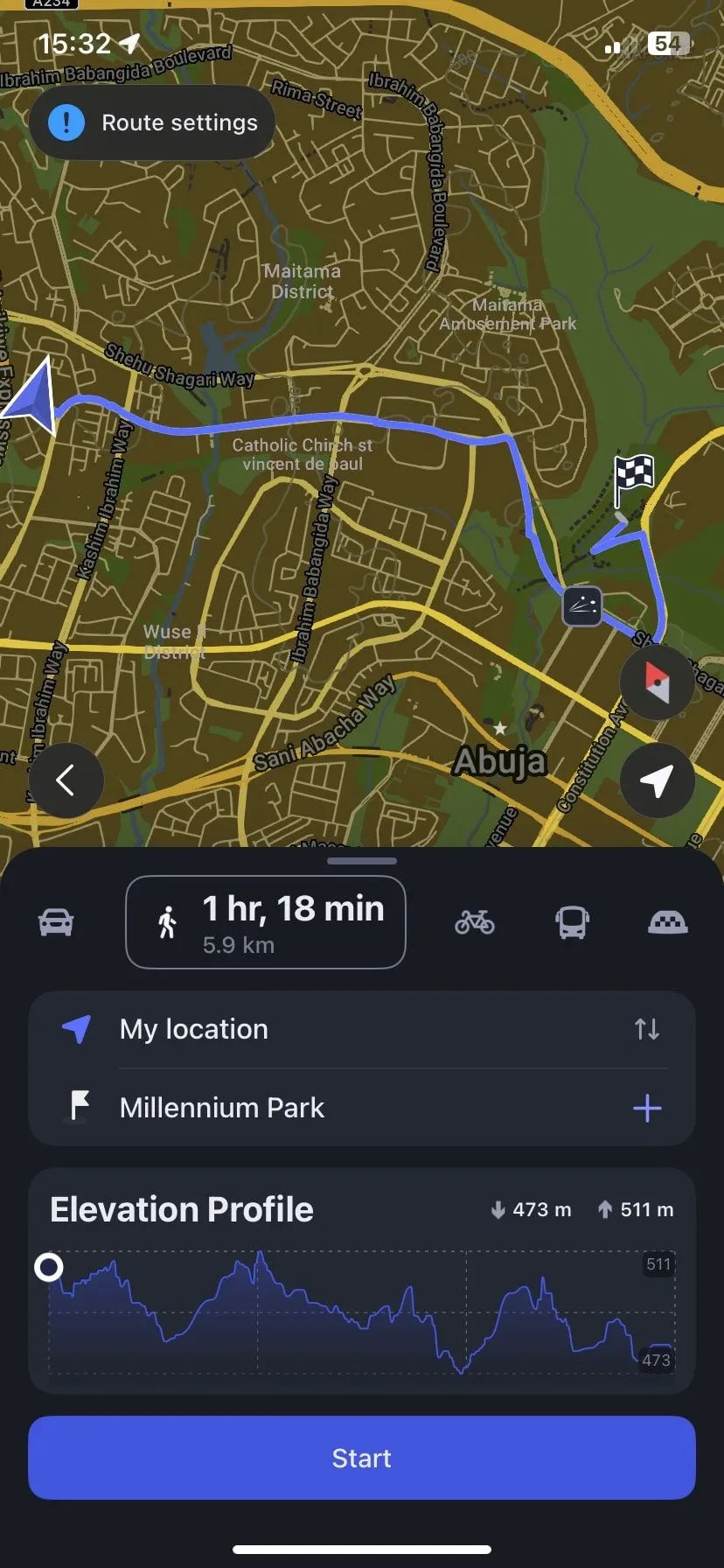 Giao diện chỉ đường đi bộ rõ ràng của MAPS.ME trong chế độ offline