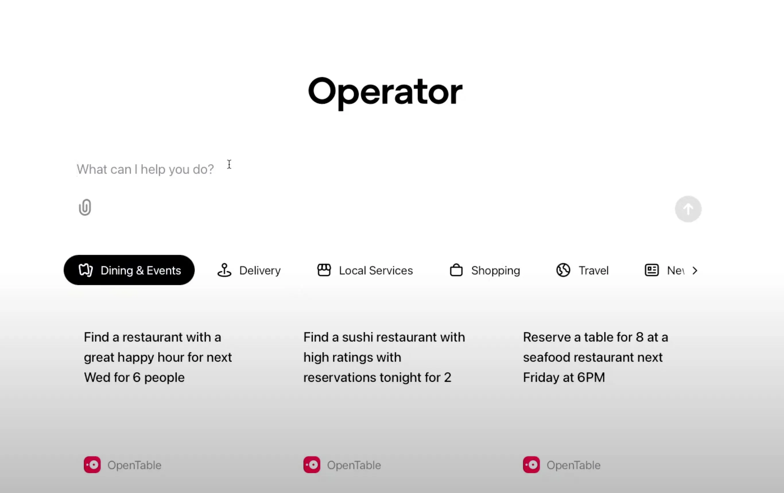 Giao diện chính của OpenAI Operator, một ví dụ về AI Agent tiên tiến