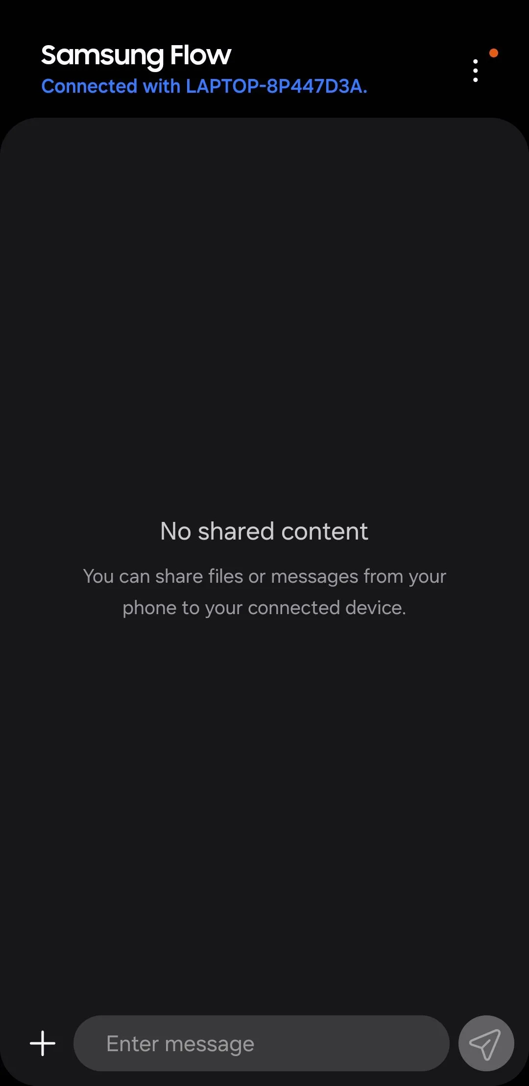 Giao diện chính của ứng dụng Samsung Flow trên điện thoại Galaxy, hiển thị tùy chọn kết nối với máy tính.