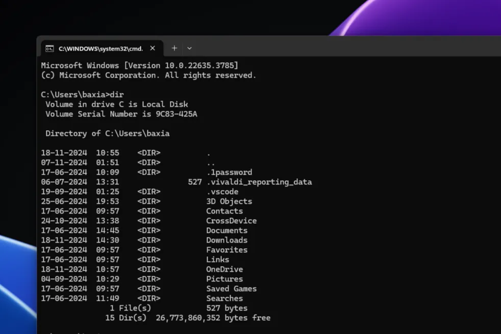 Giao diện Command Prompt trên Windows 11