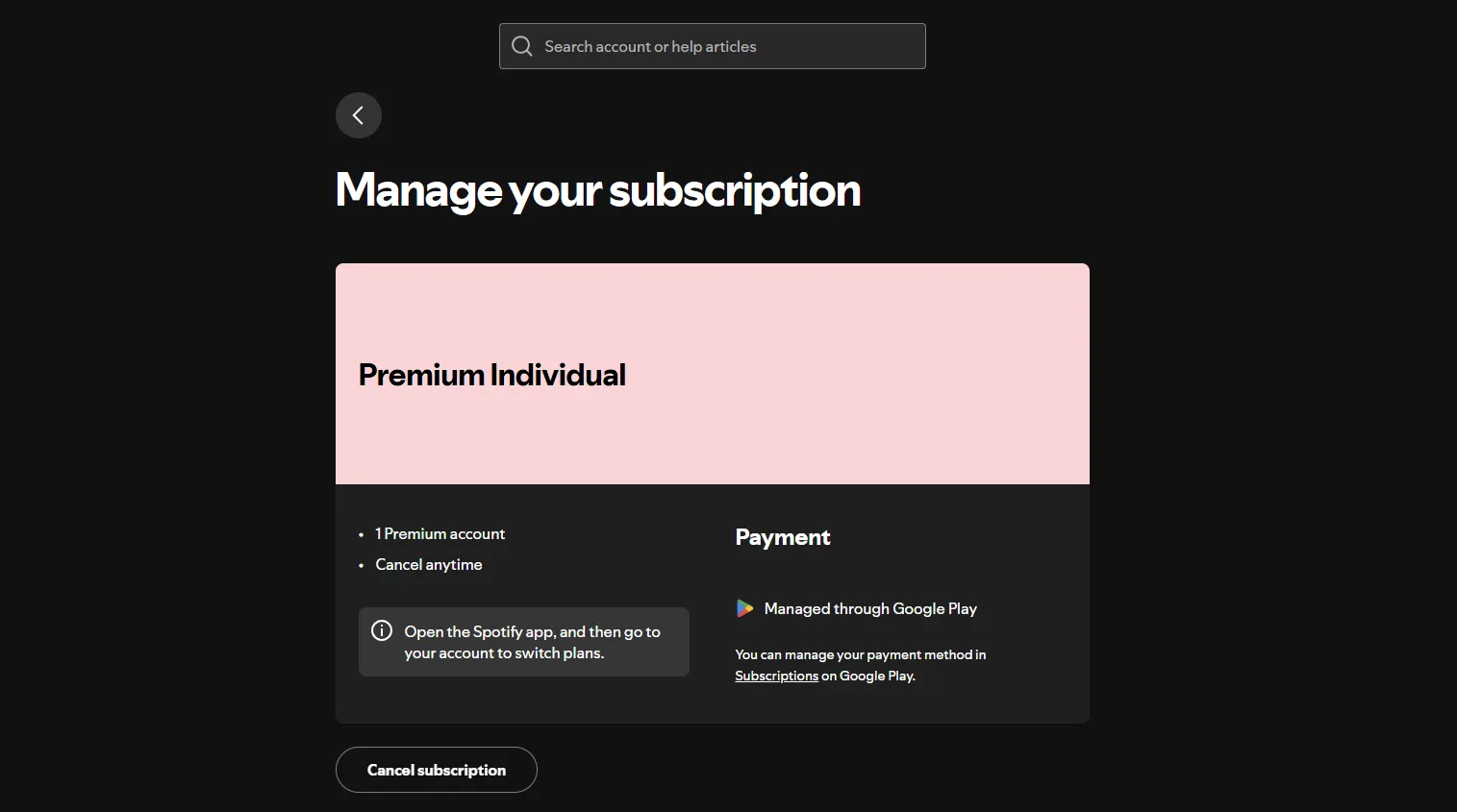 Giao diện đăng ký gói Spotify Premium cá nhân, hiển thị thông tin chi phí và lựa chọn thanh toán.