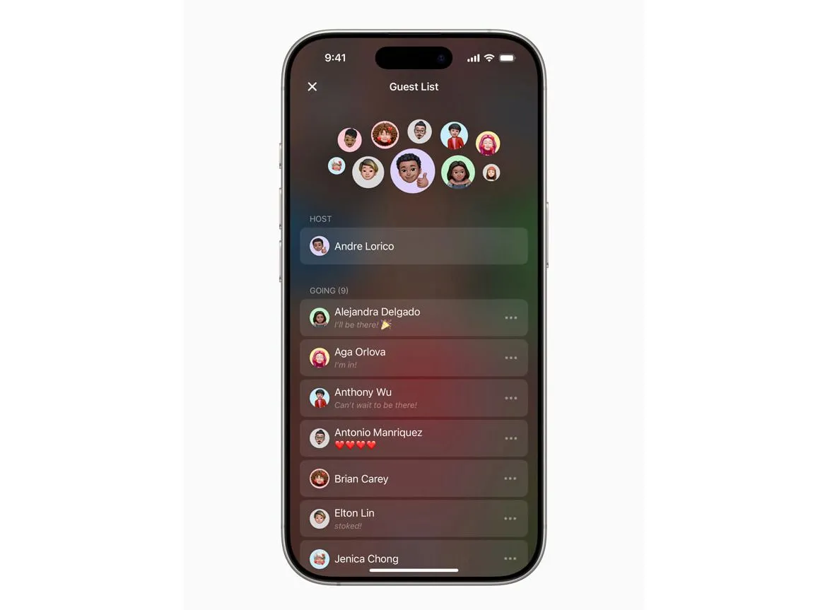 Giao diện danh sách khách mời trong ứng dụng Apple Invites trên iPhone