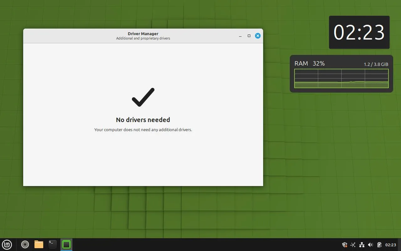 Giao diện Driver Manager trên Linux Mint