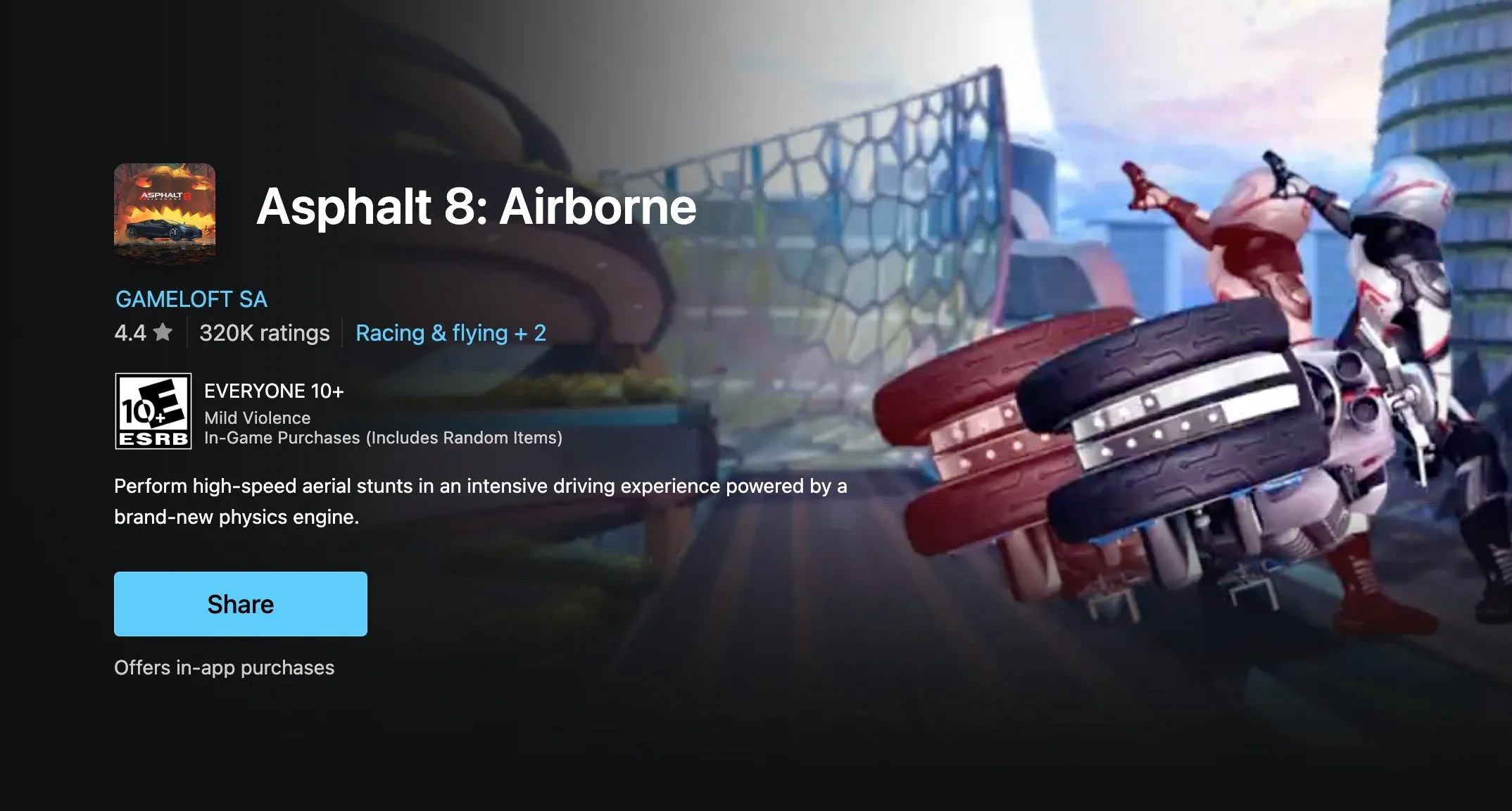 Giao diện game Asphalt 8 Airborne trên Microsoft Store