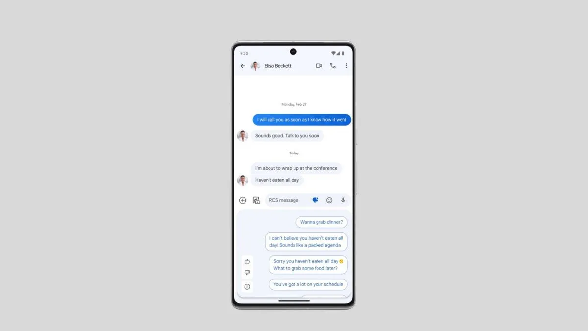 Giao diện Google Messages trên Android với tính năng Magic Compose, minh họa khả năng nhắn tin RCS của Carrier Services