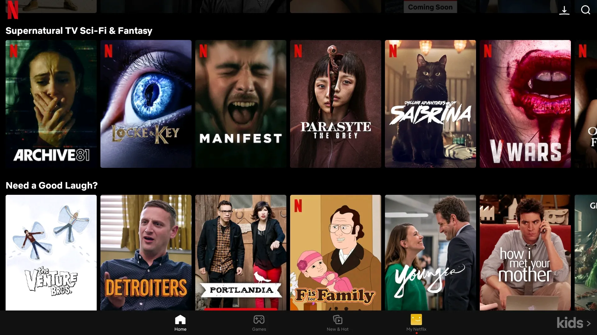 Giao diện Netflix với hai hàng nội dung gợi ý