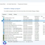 Giao diện Programs and Features trên Windows để quản lý ứng dụng