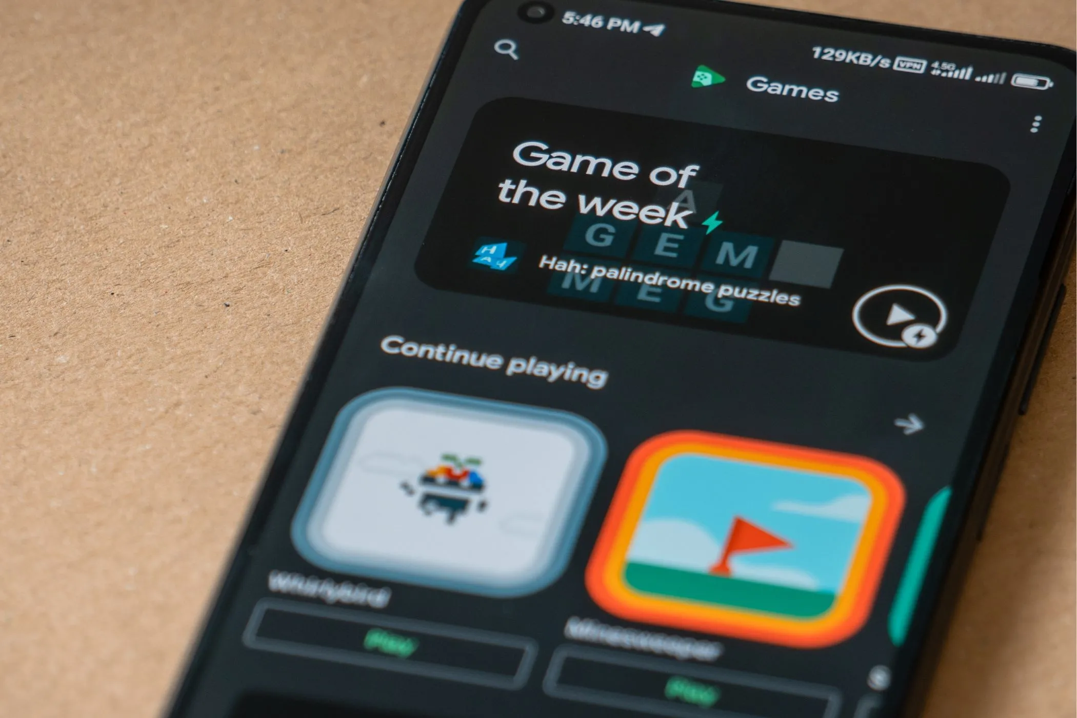 Giao diện tab &quot;Game of the Week&quot; trên Google Play Games, minh họa sự đa dạng ứng dụng.
