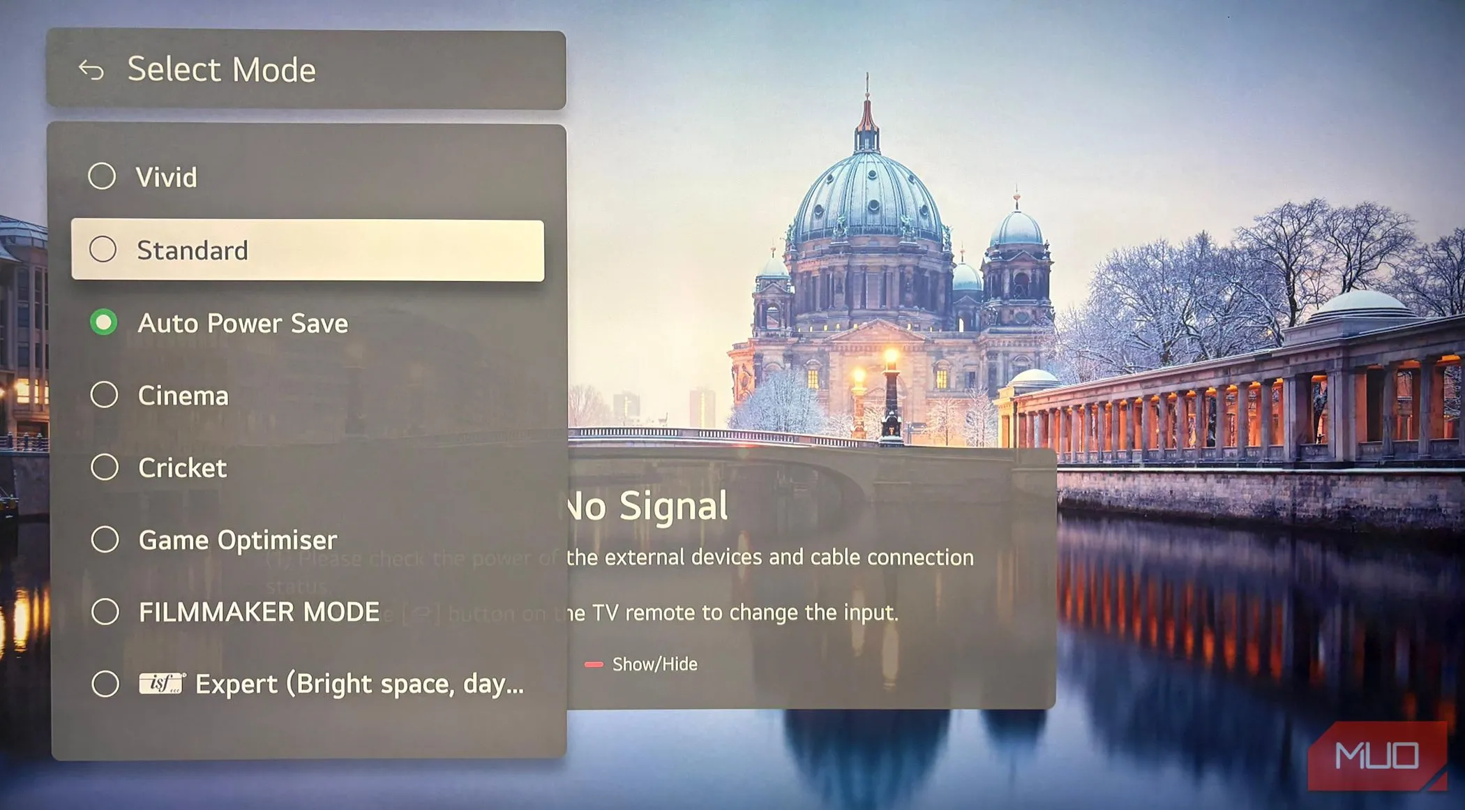 Giao diện tắt cài đặt tiết kiệm năng lượng trên TV LG Smart TV