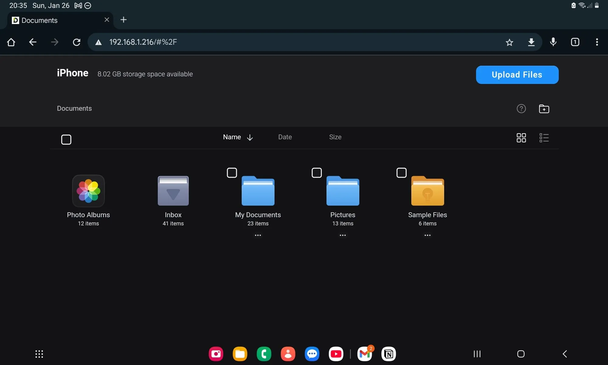 Giao diện thiết lập máy chủ WebDAV trên Documents by Readdle trên iPhone để chuyển tệp giữa iPhone và máy tính bảng Android.