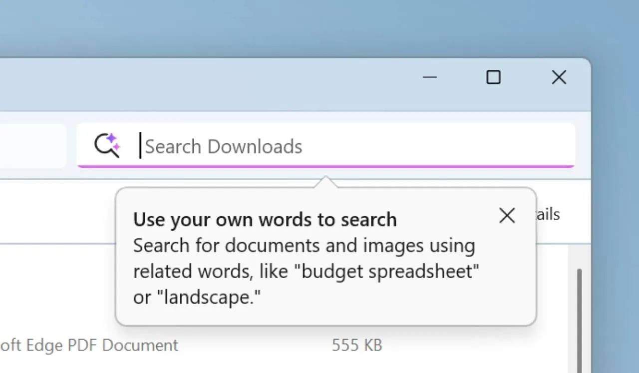 Giao diện tìm kiếm ngôn ngữ tự nhiên trong File Explorer của Windows 11
