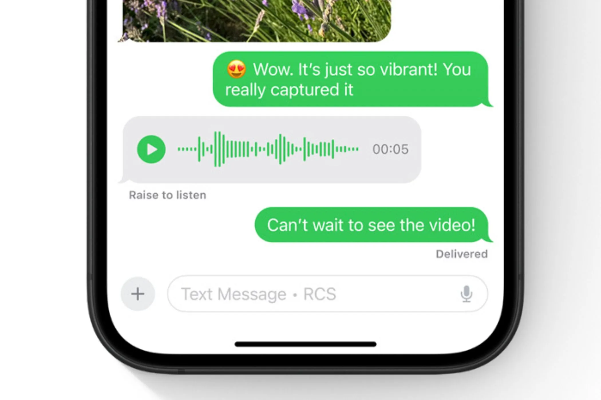 Giao diện tin nhắn RCS trên iPhone hiển thị các tính năng mới