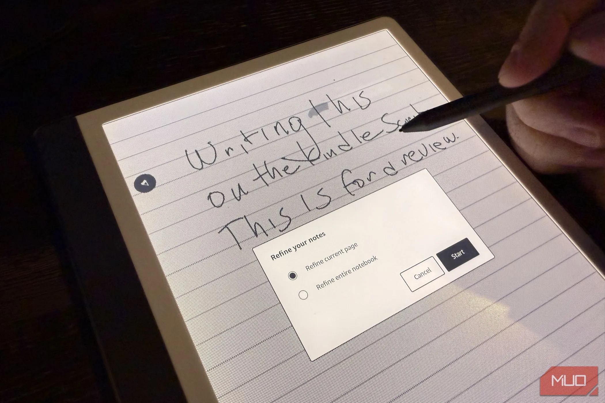 Giao diện tính năng tinh chỉnh ghi chú AI trên Kindle Scribe 2024