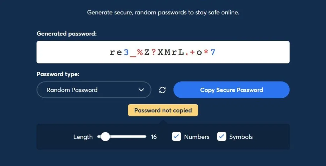 Giao diện trình tạo mật khẩu mạnh của 1Password, công cụ tạo mật khẩu ngẫu nhiên
