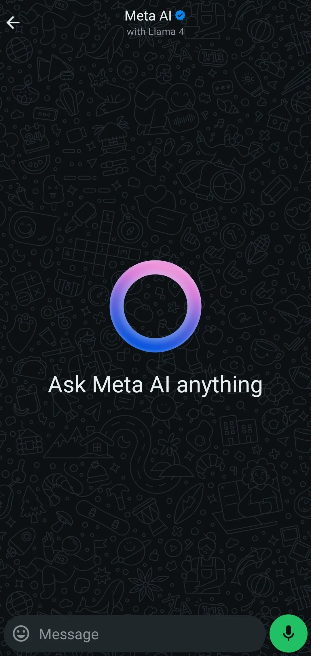 Giao diện trò chuyện Meta AI trống trên WhatsApp